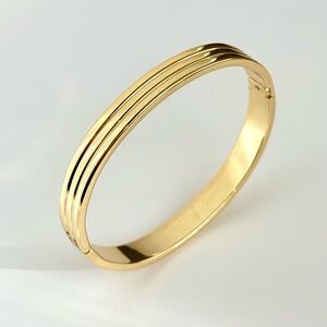14K Gold Plated Triple Line Bangle Bracelet | Minimalist Dainty Gold Bracelet